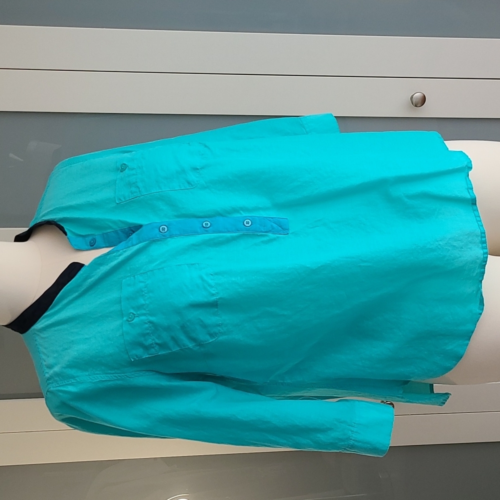 Tricolor Colour Block Stand Collar Blouse Top Shirt